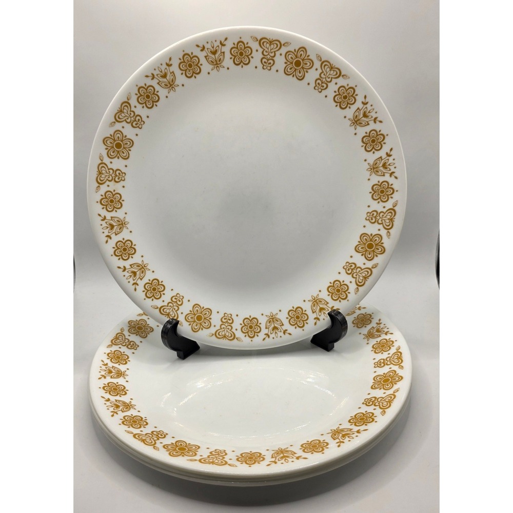 Corelle Butterfly Gold Dinner Plates Set of 4 Livingware by Corning Vintage USA